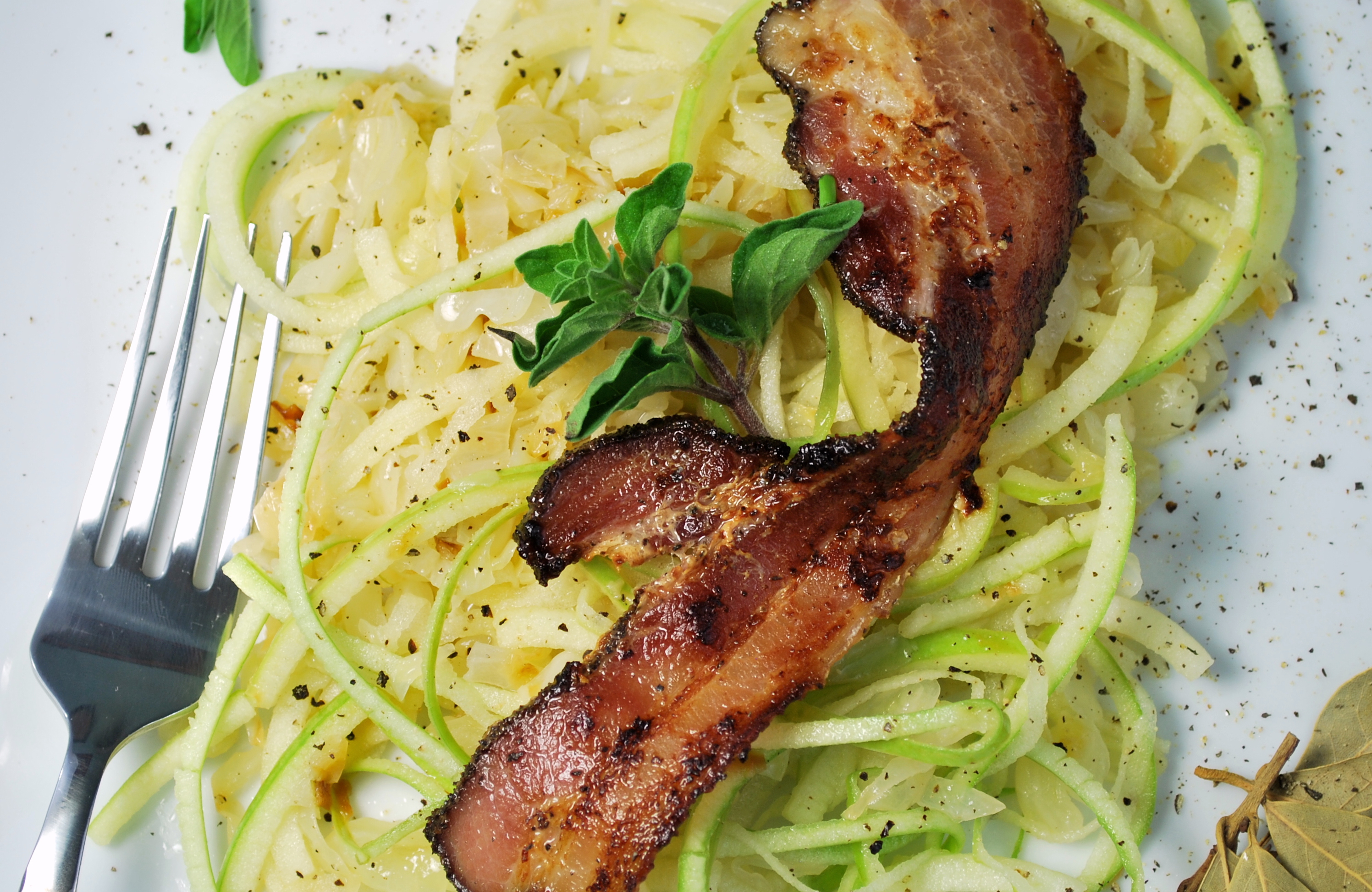 spiralizing recipes - main dishes, sides - cabbage and apple saute