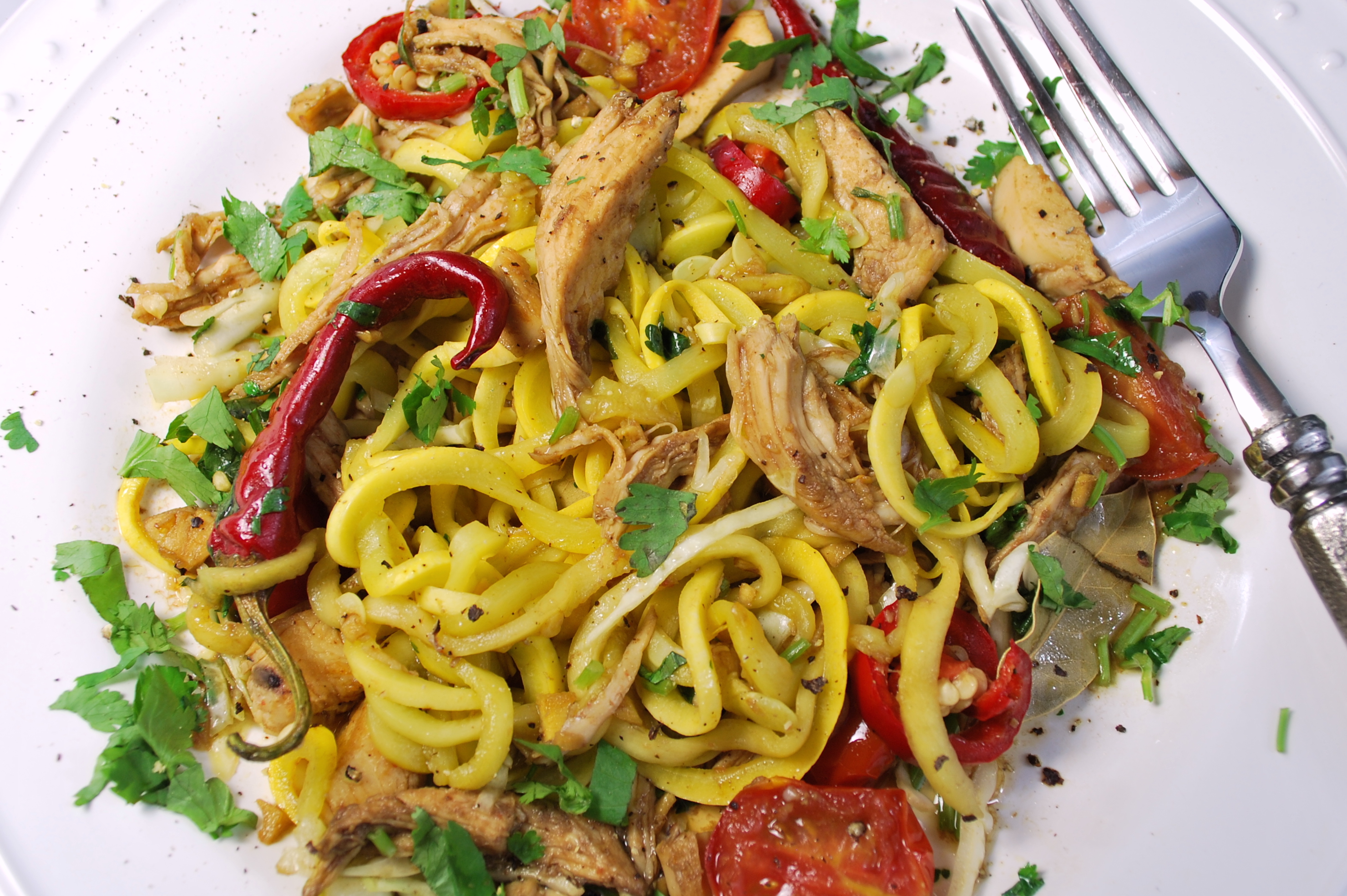 spiralizing recipes - paderno, weight-loss - drunken noodles with chicken