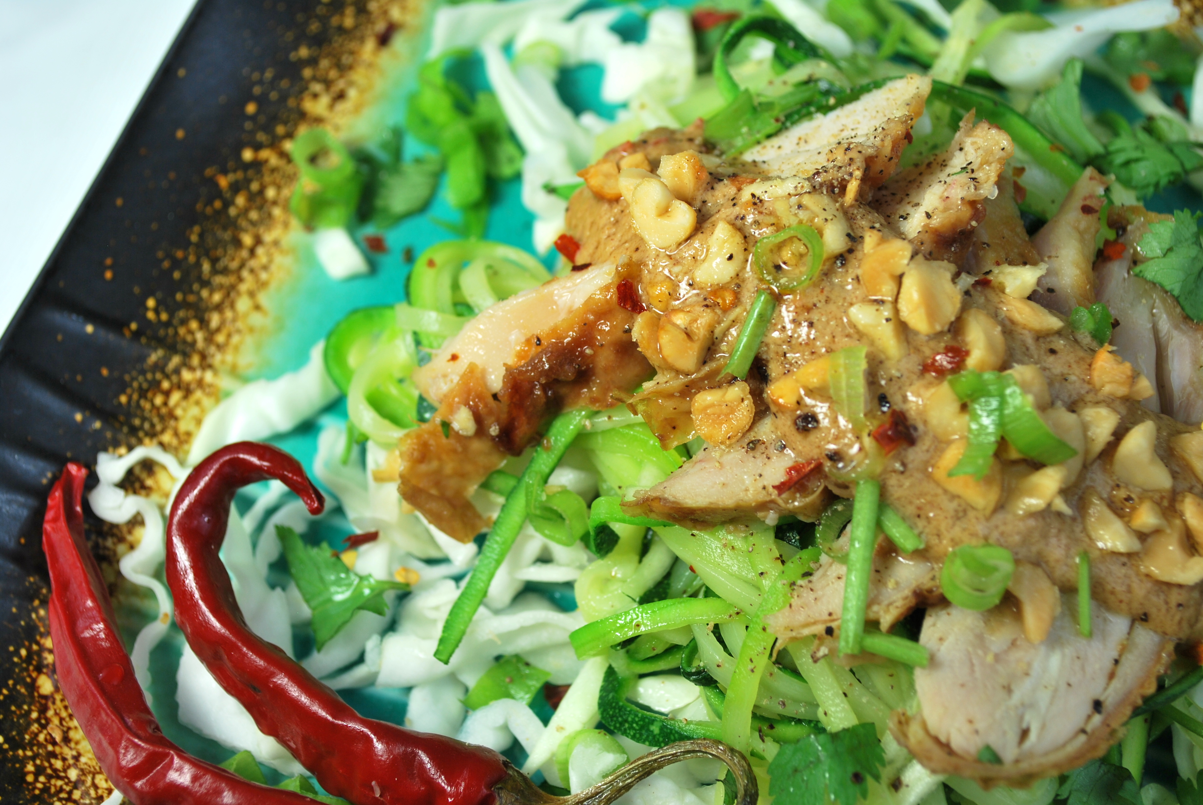 spiralizing recipes - salads, gluten-free - thai chicken salad