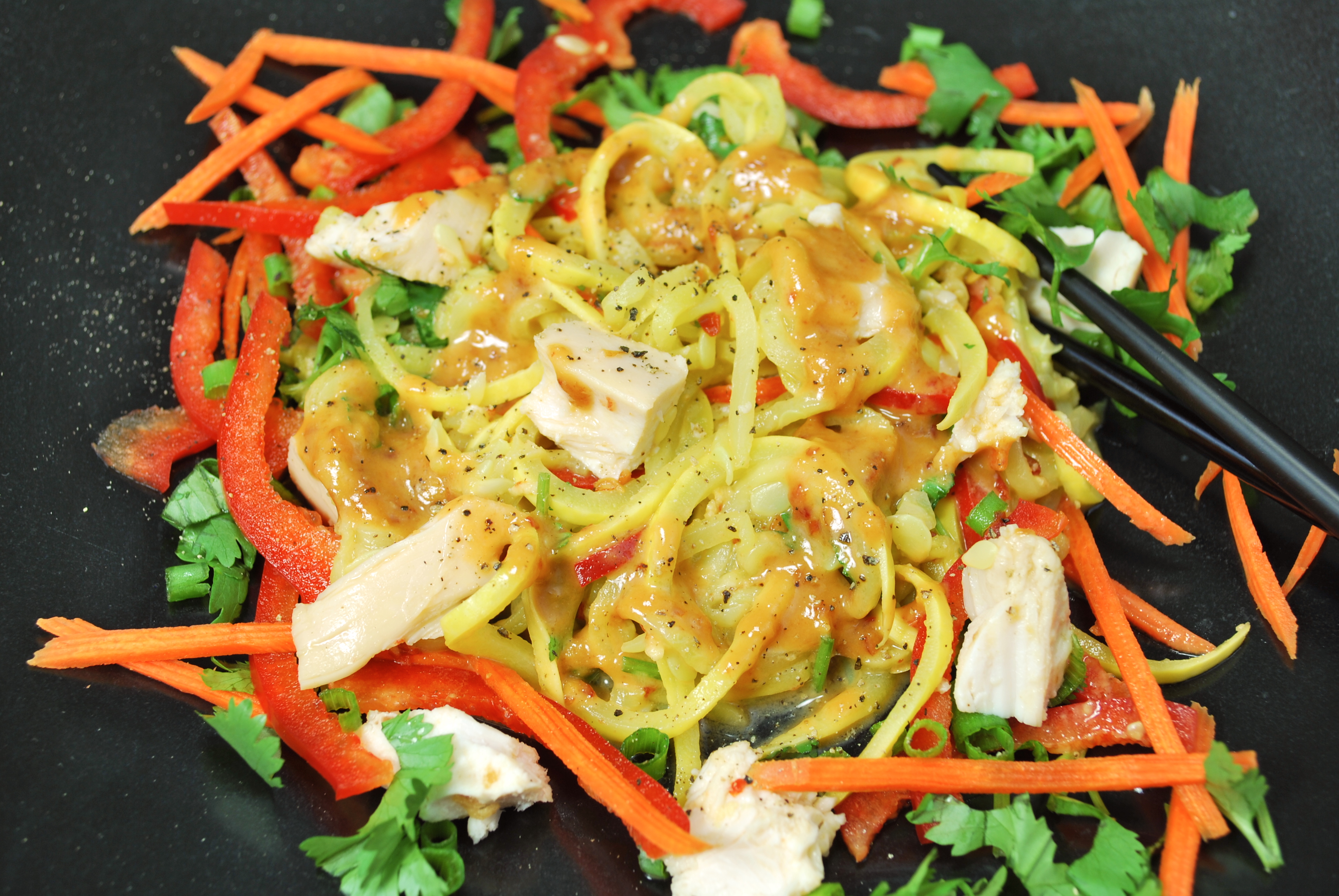 spiralizing recipes - salads - asian chicken and noodle salad